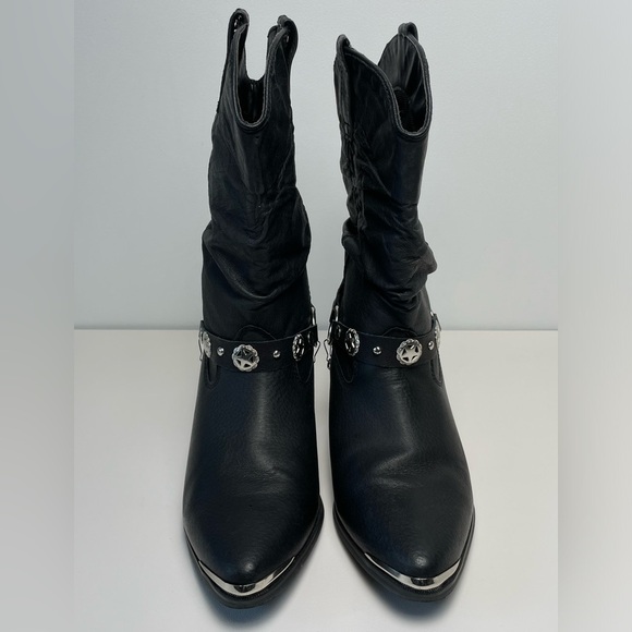 Dingo Black Leather Western Boots Women sz 10M Silver Bling Y2K Cowboy - Picture 3 of 11
